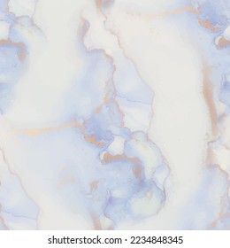 Fondo Fluido Sin Marea. Acuarela de mármol azul. Patrón de tinta del vector brillante. Pintura de Foil Art. Lienzo acuarela blanco. Fondo Resumen Del Foil. Mármol de tinta de alcohol dorado. Pintura de tinta abstracta de lujo