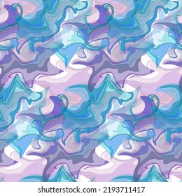 Fluid seamless pattern. Turquoise, teal, purple, blue liquid curved shapes, waves, swirls. Beautiful abstract backdrop