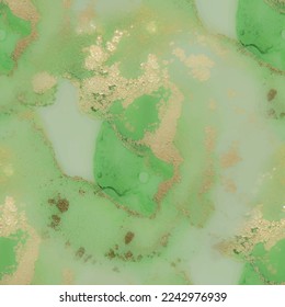 Fluid Seamless Repeat. Gold Abstract Background. Luxury Seamless Painting. Foil Art Paint. Marble Green Vector Ink. Metal Alcohol Ink Background. Golden Water Color Canvas. Gold Marble Watercolor.