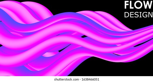 Fluid shape. Abstract flow. Trendy poster. Colorful futuristic gradient. Geometric background. 3d fluid banner.