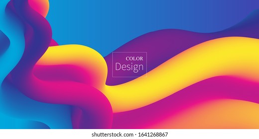 Fluid shape. Abstract flow. Trendy poster. Colorful futuristic gradient. Geometric background. 3d fluid banner.