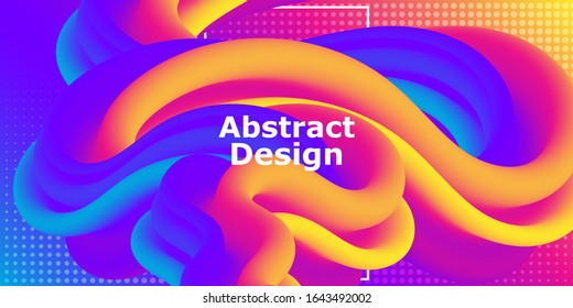 Fluid shape. Abstract flow. Trendy poster. Colorful futuristic gradient. Geometric background. 3d fluid banner.