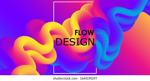 Fluid shape. Abstract flow. Trendy poster. Colorful futuristic gradient. Geometric background. 3d fluid banner.