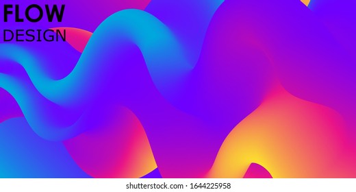 Fluid shape. Abstract flow. Trendy poster. Colorful futuristic gradient. Geometric background. 3d fluid banner.