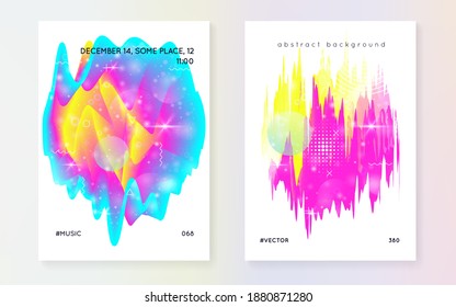 Fluid shape. Abstract layered hologram. Soft invitation. Modern holographic gradient, blur, mesh, blend. Wavy template. Futuristic background. Fluid shape with dynamic elements.