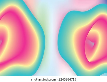 Fluid shape. Bright card, book layout. Vivid gradient mesh. Holographic 3d backdrop with modern trendy blend. Fluid shape background with liquid dynamic elements.