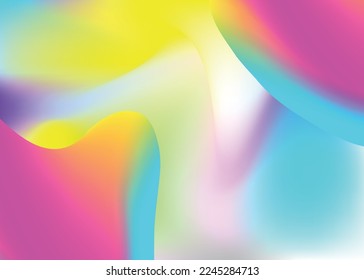 Fluid shape. Bright cover, poster layout. Holographic 3d backdrop with modern trendy blend. Vivid gradient mesh. Fluid shape background with liquid dynamic elements.