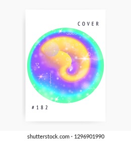 Fluid shape. Bright layered hologram. Soft card. Modern holographic gradient, blur, mesh, blend. Geometric frame. Futuristic background. Fluid shape with dynamic elements.