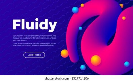 Fluid shape with colorful balls, creative landing page with space for your text, abstract art design, vector illustration