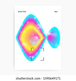 Fluid shape. Futuristic background. Abstract frame. Rainbow layered hologram. Soft card. Modern holographic gradient, blur, mesh, blend. Fluid shape with dynamic elements.