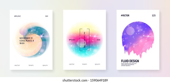 Fluid shape. Geometric template. Abstract layered hologram. Soft poster. Modern holographic gradient, blur, mesh, blend. Futuristic background. Fluid shape with dynamic elements.