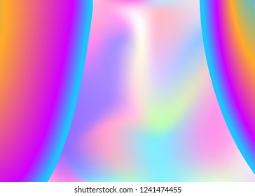 Fluid shape. Holographic 3d backdrop with modern trendy blend. Vivid gradient mesh. Psychedelic magazine, card template. Fluid shape background with liquid dynamic elements.