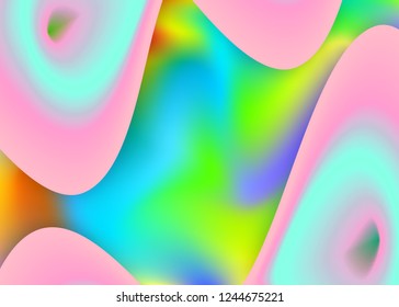Fluid shape. Holographic 3d backdrop with modern trendy blend. Vivid gradient mesh. Neon wallpaper, certificate template. Fluid shape background with liquid dynamic elements.