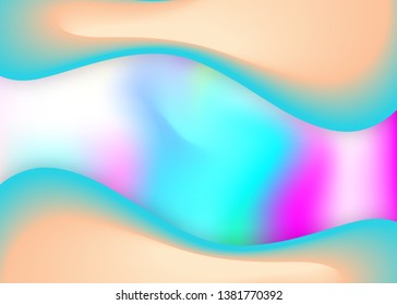 Fluid shape. Holographic 3d backdrop with modern trendy blend. Neon book, card layout. Vivid gradient mesh. Fluid shape background with liquid dynamic elements.