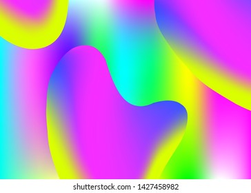 Fluid shape. Holographic 3d backdrop with modern trendy blend. Neon cover, book design. Vivid gradient mesh. Fluid shape background with liquid dynamic elements.