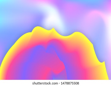 Fluid shape. Holographic 3d backdrop with modern trendy blend. Vivid gradient mesh. Circle banner, card composition. Fluid shape background with liquid dynamic elements.