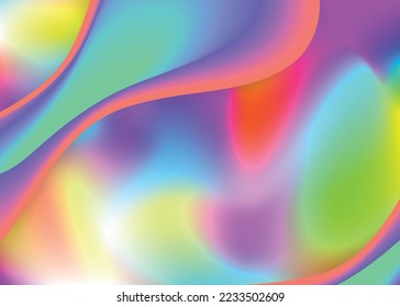 Fluid shape. Holographic 3d backdrop with modern trendy blend. Molecular invitation, book template. Vivid gradient mesh. Fluid shape background with liquid dynamic elements.