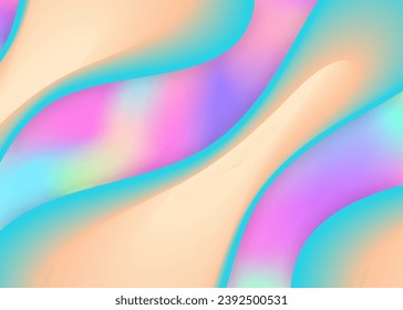 Fluid shape. Holographic 3d backdrop with modern trendy blend. Vivid gradient mesh. Cool book, card composition. Fluid shape background with liquid dynamic elements.