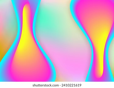Fluid shape. Minimal magazine, flyer composition. Vivid gradient mesh. Holographic 3d backdrop with modern trendy blend. Fluid shape background with liquid dynamic elements.