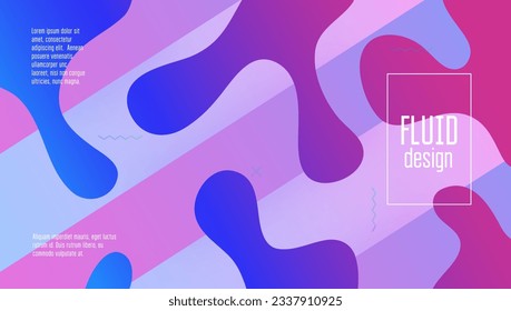 Fluid Shape. Modern Banner. 3d Landing Page. Horizontal Template. Art Liquid Layout. Blue Graphic Cover. Bright Page. Dynamic Concept. Lilac Fluid Shape