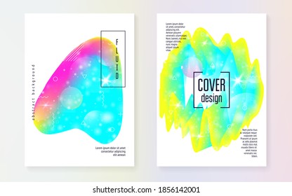 Forma fluida. Gradiente holográfico moderno, desenfoque, malla, mezcla. Holograma creativo en capas. Tarjeta suave. Plantilla de moda. Fondo futurista. Forma fluida con elementos dinámicos.