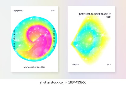 Forma fluida. Gradiente holográfico moderno, desenfoque, malla, mezcla. Holograma en capas transparente. Invitación suave. Revista cósmica. Fondo futurista. Forma fluida con elementos dinámicos.