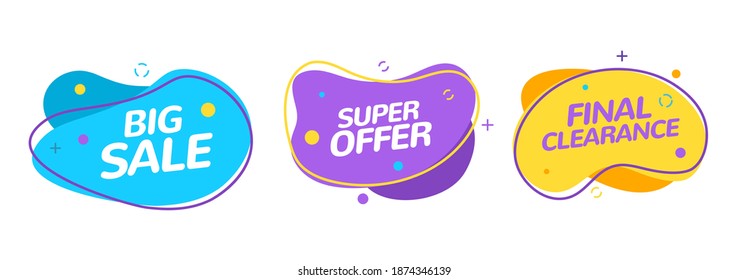 Fluid shape Sale element banner. Vector best offer splash badge discount bubble design