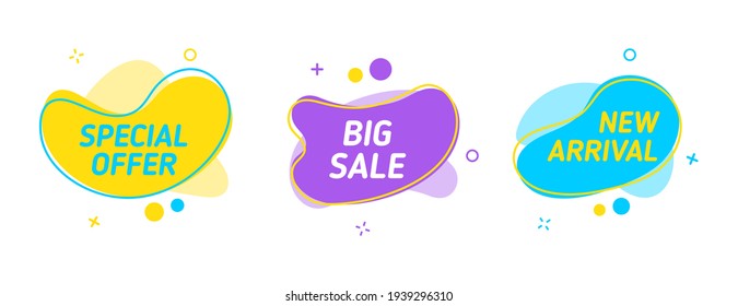 Forma de fluido Banner del elemento Sale. Ilustración vectorial mejor oferta botón de descuento de salpicadura diseño de burbujas eps 10