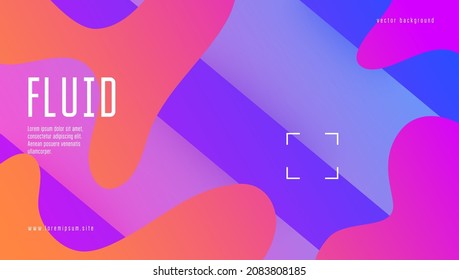 Fluid Shape. Technology Invitation. Flat Futuristic Flyer. Blue Bright Background. 3d Landing Page. Geometric Journal. Neon Poster. Plastic Frame. Lilac Fluid Shape