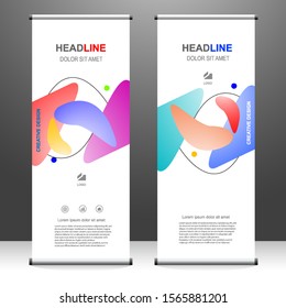 Fluid shape. Vertical banner roll up template design, gradient liquid with neon colors. for brochure, business, flyer, infographics. modern x-banner and flag-banner advertising. vector illustration