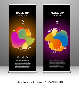 Fluid shape. Vertical banner roll up template design, gradient liquid with neon colors. for brochure, business, flyer, infographics. modern x-banner and flag-banner advertising. vector illustration