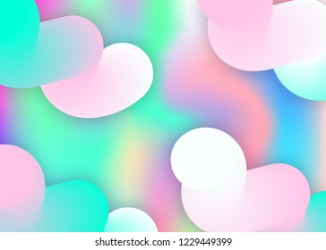 Fluid shape. Vivid gradient mesh. Minimal report, cover layout. Holographic 3d backdrop with modern trendy blend. Fluid shape background with liquid dynamic elements.