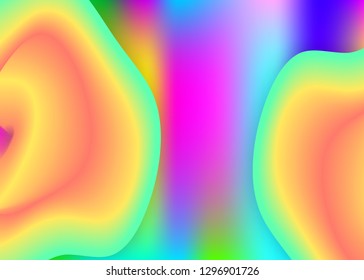 Fluid shape. Vivid gradient mesh. Creative magazine, cover template. Holographic 3d backdrop with modern trendy blend. Fluid shape background with liquid dynamic elements.