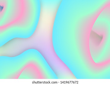 Fluid shape. Vivid gradient mesh. Holographic 3d backdrop with modern trendy blend. Bright cover, report frame. Fluid shape background with liquid dynamic elements.