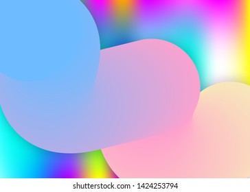 Fluid shape. Vivid gradient mesh. Holographic 3d backdrop with modern trendy blend. Circle book, report frame. Fluid shape background with liquid dynamic elements.