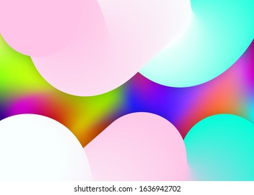 Fluid shape. Vivid gradient mesh. Psychedelic flyer, magazine frame. Holographic 3d backdrop with modern trendy blend. Fluid shape background with liquid dynamic elements.