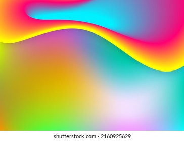 Fluid shape. Vivid gradient mesh. Holographic 3d backdrop with modern trendy blend. Psychedelic cover, report design. Fluid shape background with liquid dynamic elements.