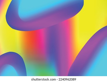 Fluid shape. Vivid gradient mesh. Holographic 3d backdrop with modern trendy blend. Circle banner, magazine template. Fluid shape background with liquid dynamic elements.