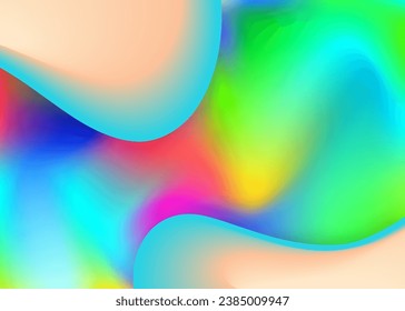 Fluid shape. Vivid gradient mesh. Holographic 3d backdrop with modern trendy blend. Circle flyer, cover composition. Fluid shape background with liquid dynamic elements.