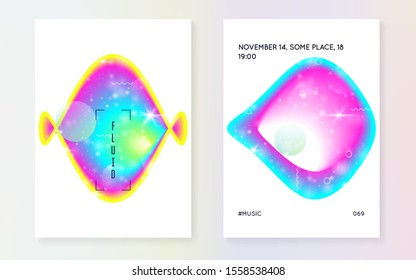 Fluid shape. Vivid layered hologram. Soft flyer. Modern holographic gradient, blur, mesh, blend. Molecular design. Futuristic background. Fluid shape with dynamic elements.