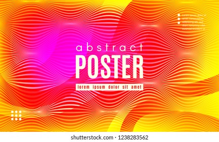 Fluid Shapes Abstract Composition. Gradient Background with Wave Lines. Trendy Web Page Template with Fluid Forms Concept. Poster with Distorted Stripes and 3d Effect. Vector Geometric Template.