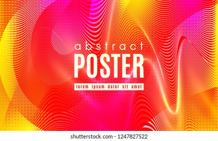 Fluid Shapes Abstract Composition. Gradient Background with Wave Lines. Trendy Web Page Template with Fluid Forms Concept. Poster with Distorted Stripes and 3d Effect. Vector Geometric Template.
