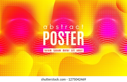 Fluid Shapes Abstract Composition. Gradient Background with Wave Lines. Trendy Web Page Template with Fluid Forms Concept. Poster with Distorted Stripes and 3d Effect. Vector Geometric Template.