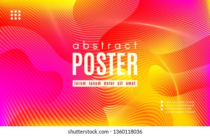 Fluid Shapes Abstract Composition. Gradient Background with Wave Lines. Trendy Web Page Template with Fluid Forms Concept. Poster with Distorted Stripes and 3d Effect. Vector Geometric Template.