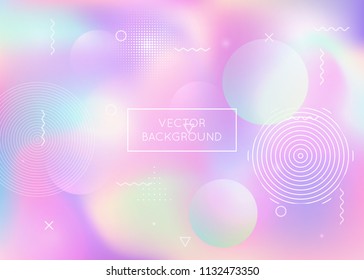 Fluid shapes background with liquid dynamic elements. Holographic bauhaus gradient with memphis. Graphic template for brochure, banner, wallpaper, mobile screen. Pearlescent fluid shapes background.