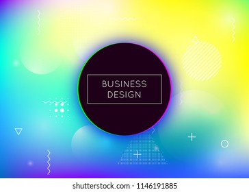 Fluid shapes background with liquid dynamic elements. Holographic bauhaus gradient with memphis. Graphic template for brochure, banner, wallpaper, mobile screen. Vibrant fluid shapes background.
