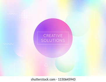 Fluid shapes background with liquid dynamic elements. Holographic bauhaus gradient with memphis. Graphic template for brochure, banner, wallpaper, mobile screen. Stylish fluid shapes background.
