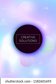 Fluid shapes background with liquid dynamic elements. Holographic bauhaus gradient with memphis. Graphic template for book, annual, mobile interface, web app. Spectrum fluid shapes background.