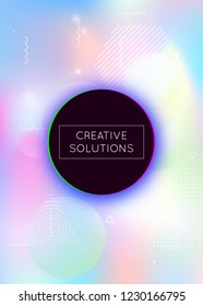 Fluid shapes background with liquid dynamic elements. Holographic bauhaus gradient with memphis. Graphic template for brochure, banner, wallpaper, mobile screen. Vibrant fluid shapes background.