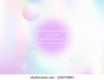 Fluid shapes background with liquid dynamic elements. Holographic bauhaus gradient with memphis. Graphic template for flyer, ui, magazine, poster, banner and app. Pearlescent fluid shapes background.